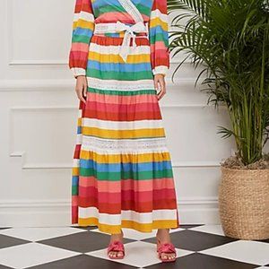 TIERED STRIPE POPLIN MAXI SKIRT XXL